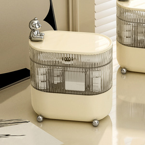 Creamy Bear Desktop Organizer Multi Layer Rotating Compartments Storage For Cosmetics And Cables Office Use - Product Image 4