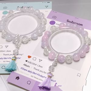 Pulsera de Cuentas de Cristal Brillante con Borlas y Dijes, Pulsera de Cuentas de Cristal Agrietado Fantasía Palomitas, Joyería Dulce para Mujer - Product Image 2