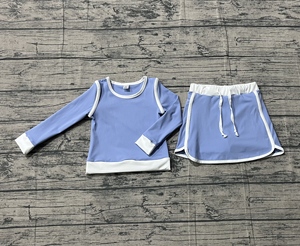 BSSO1699 Ensemble de vêtements pour bébé garçon, broderie de pêche bleue, tenue d'été, ensemble en gros - Product Image 4