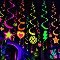 Décorations suspendues en spirale néon pour anniversaire, 5 pièces, décorations de plafond fluorescentes en spirale, étoile, cœur, boule disco pour fournitures de fête sur le thème du néon