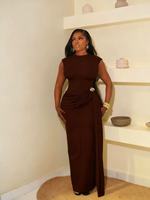 Robe longue tricotée sans manches boutonnée taille haute pour femme – Robe d'été unique