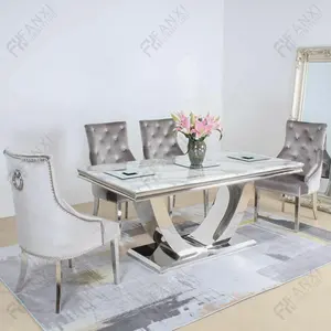 Mobili per sala da pranzo di lusso all'ingrosso della fabbrica tavolo da pranzo moderno in acciaio inossidabile grigio argento set tavoli da pranzo per ristorante