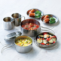 Ensemble d'ustensiles de cuisine d'extérieur en acier inoxydable de huit pièces, Pot de pique-nique, ensemble de bols portables, rangement de casseroles, ensemble de vaisselle de Camping