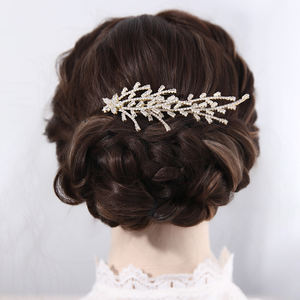 Accessoires de cheveux de mariage scintillants pour femmes, avec motifs floraux, pinces à cheveux dorées et peignes en zircon cubique - Product Image 6