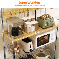 Support de boulangerie moderne avec prise de courant et rangement Support pour micro-ondes Chariot de cuisine Étagères en métal à 4 niveaux avec roulettes