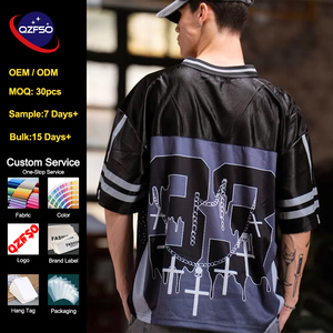 QZFSO Custom Gothic Hip Hop Vintage Football Shirt Dripping Chain Cross Print Shiny Satin Mesh Oversized Sports Unisex Jersey - Product Image 1