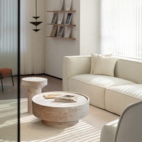 Table basse moderne en marbre de design italien de luxe 2025, table centrale extensible en travertin pour le salon