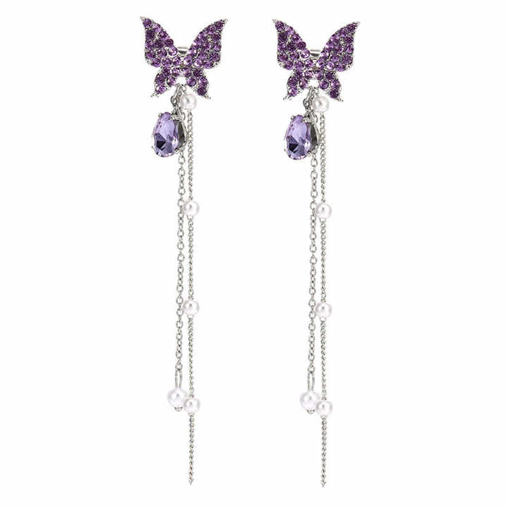 Orecchini A Goccia Farfalla Viola Con Cristalli Zircone - Pendenti Lunghi Eleganti Per Donne, Gioielli Moda Per Matrimoni E Feste