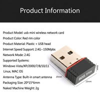 Adaptateur WiFi USB Mini Justlink 150 Mbps 2,4 GHz 802.11n Carte Réseau Sans Fil Plug and Play pour Ordinateur de Bureau et Ordinateur Portable