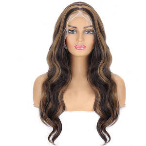 Black 13×4 Body Wave Lace Front <b>Wigs</b> for Women Synthetic <b>Long</b> Curly Lace Frontal <b>Wig</b> - Product Image 4