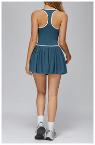 ชุดเดรสกีฬาผู้หญิง ระบายอากาศดี คอวี ตัดต่อสี สายไขว้หลัง เหมาะสำหรับออกกำลังกาย เล่นเทนนิส ตีกอล์ฟ แบบไม่มีแขน มีจีบ มีกระเป๋า กางเกงขาสั้นในตัว - Product Image 6