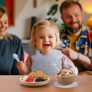 Articoli da tavola per bambini Logo personalizzato diviso per uso alimentare Bpa Free in Silicone per l'alimentazione di bambù <span class=keywords><strong>Set</strong></span> di piatti di Design per bambini - Product Image 4