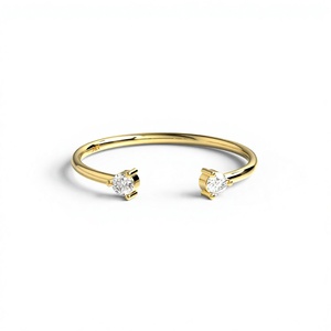 Minimalist 18K 14K Gold Plated <b>Open</b> Cuff Round Brilliant Cut Lab Grown Diamond <b>Ring</b> Band Two Stone Stacking Engagement <b>Ring</b> - Product Image 1