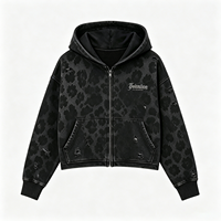 DTG-Bedruckter Schwergewichts-Hoodie Distressed Leopard Reißverschluss-Streetwear-Jacke Herren Vintage-Waschung Gothic-Logo-Oberteil Großhandel Großpackung