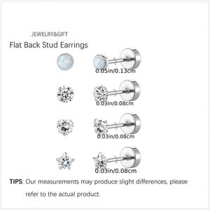 4 Pairs Flat Back Stud <strong>Earrings</strong> for Women <strong>Men</strong> 20G Stainless Steel Cz Stud Set <strong>Sleeper</strong> Cartilage <strong>Earrings</strong> Jewelry Tragus Piercing - Product Image 6