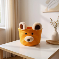 Panier de rangement multifonctionnel en corde de coton tressé à la main en forme de petit ours mignon pour bureau d'étudiant, idéal pour cosmétiques et articles divers