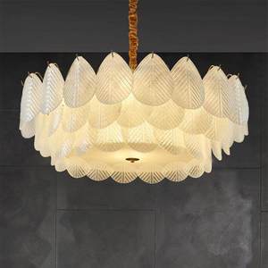 Modern Leaf Design Chandelier D500 H300 LED Round Pendant <b>Light</b> For Living Room Bedroom Villa <b>Lighting</b> Fixtures - Product Image 1