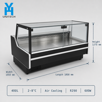 Vitrine réfrigérée Unitech HS-FSF-180 pour charcuterie, vitre droite, refroidissement par air, thermostat réglable, 400L, 2-8°C, vitrine à viande