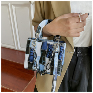 <span class=keywords><strong>Bolso</strong></span> de mano de cuero con estampado de bambú para mujer, bandolera cuadrada de lujo con estampado de bambú azul, 2022 - Product Image 5