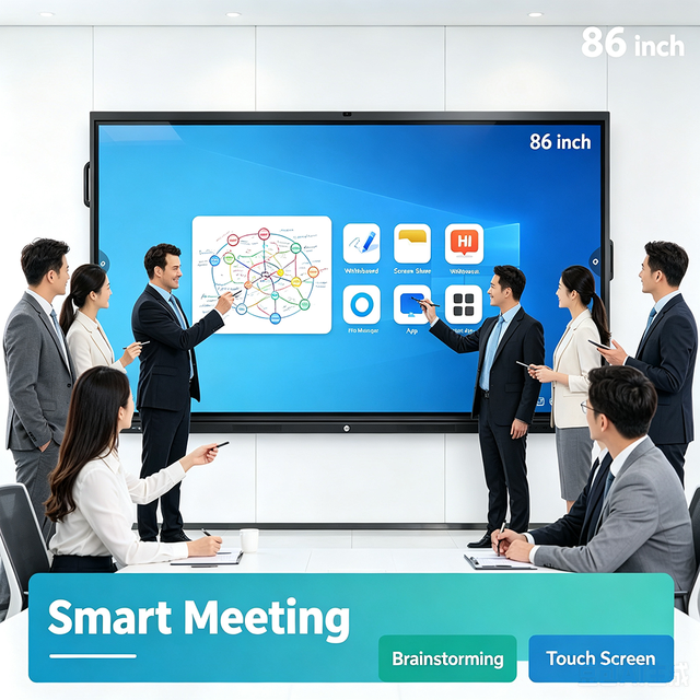 Double System Interactive Flat Panel 55-110 Inch 4K 40-Point Touch Digital Whiteboard Smart Board with Dual OS for Conference