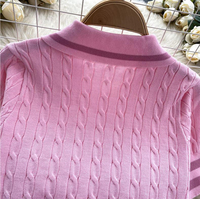 Tricots d'été pour femmes rétro à manches courtes haut solide taille haute décontracté deux pièces plissé Polo ensemble pour dames