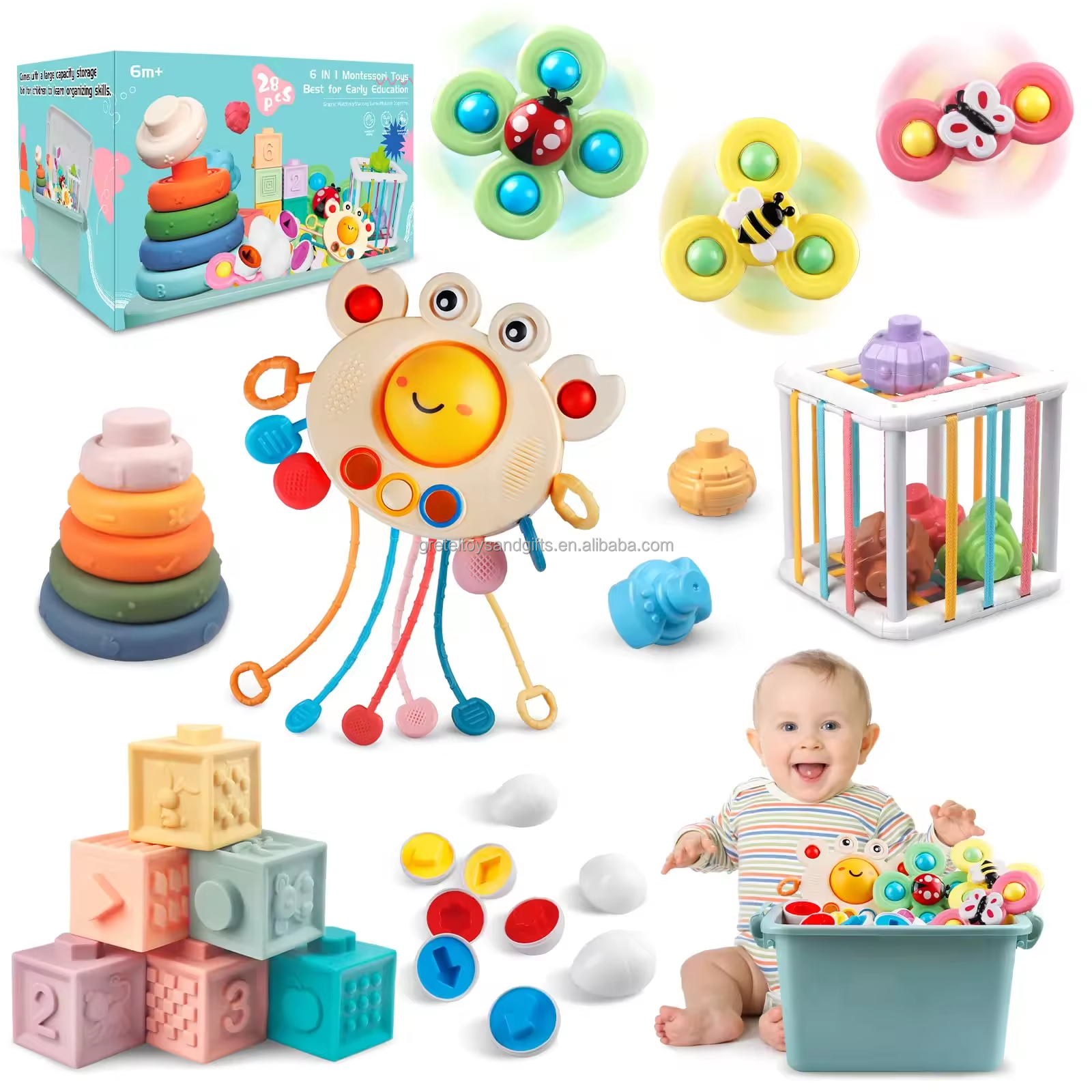 Игрушки Gretel Montessori для детей 6-12 месяцев, Детские сенсорные игрушки, силиконовая игрушка для краба