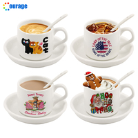 Tasses à sublimation blanches en céramique 180 ml, tasse à café à sublimation enduite avec assiette et cuillère