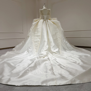 Vestido de Novia de Satén Xx98 con Cuentas de Cristal, Manga Larga, Corsé, Cola Catedral y Espalda con Cordones, Jancember - Product Image 5
