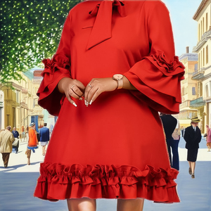 ชุดเดรสยาวถึงเข่าสำหรับผู้หญิง, ชุดเดรสแขนยาวถึงข้อมือเสื้อทรงเอระบายอากาศได้ดีเป็นมิตรกับสิ่งแวดล้อมสามารถซักได้ - Product Image 2