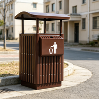 Poubelle extérieure en métal imitation bois avec toit imperméable et cendrier, poubelle publique résistante aux intempéries pour appartement, rue, parc, communauté
