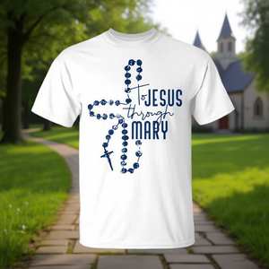 T-Shirt Religiosa Cristiana con Croce di Gesù Attraverso Maria, Prodotto Promozionale - Product Image 2