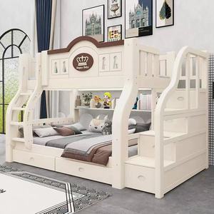 Letto a Castello Funzionale in Legno Massello Bianco per Bambini con Scivolo, Scala Contenitore e Casetta Gioco per Hotel e Appartamenti - Product Image 1