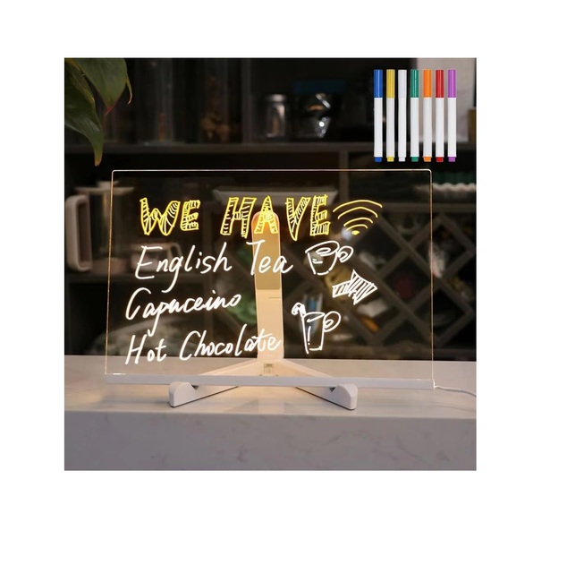2025 New LED Note Board Light up Acrylic Message Board with Adjustable Stand and 7 Colors Pen LED Illuminated Drawing Board