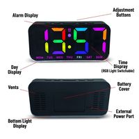 Vente en gros - Nouvelle horloge numérique électronique RGB - Horloge de chevet en plastique avec affichage LED néon - Horloge de table moderne pour la maison, la chambre à coucher, le bureau