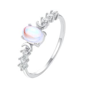 Haut de gamme luxe 925 en argent sterling lune diamant pierre de lune anneaux pour femmes bague de mariage Fine 925 bijoux en argent en gros - Product Image 1