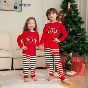Conjunto de pijamas a juego de Navidad para la familia, camisetas rojas de manga larga con estampado de dibujos animados, pantalones a rayas, ropa de casa para vacaciones, adultos y niños - Product Image 3