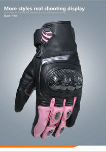 Sarung tangan motor profesional, merah muda ringan bernapas tahan angin kulit kambing cangkang buku jari untuk bersepeda olahraga semua musim - Product Image 4