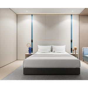 Ensemble de meubles de chambre à coucher d'hôtellerie moderne, cadre de lit en bois à profil bas, table de chevet, hôtel 5 étoiles haut de gamme, appartement - Product Image 3