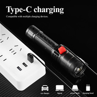 Lampe torche LED tactique portable, étanche IP44, zoom réglable, intensité variable, rechargeable, corps en ABS, pour camping, urgence, plongée