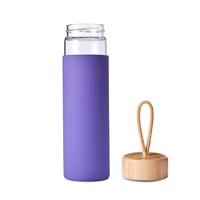 Gobelet d'eau potable en verre borosilicaté avec couvercle en bambou et manchon de protection en silicone 550ml avec logo personnalisé à large ouverture