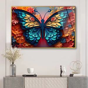 Decoración para Sala de Estar, Arte Mural con Paisaje de Cascada en la Jungla, Cuadro de Porcelana con Cristales y Mariposas en Alta Definición - Product Image 5