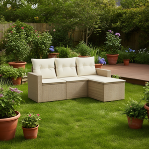 Ensemble de canapés de jardin en rotin PE beige, mobilier d'extérieur résistant à l'eau, coussins en mousse haute densité, design contemporain - Product Image 2