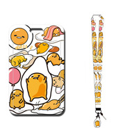Porte-cartes et lanières Gudetama japonais, motif dessin animé mignon, accessoires portables personnalisables, cadeau étudiant, étui pour badge d'identification et carte nominative