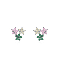 925 Sterling Silber Exquisite Blumen Ohr stecker Bunte Zirkonia für Jubiläen Partys Geschenke Modische Boutique
