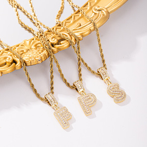 Collier en acier inoxydable avec pendentif lettre 26 en zircone incrustée de cuivre, chaîne torsadée, style hip-hop et minimaliste, Saint-Valentin - Product Image 2