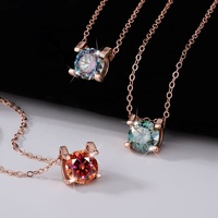 NORELLE kalung liontin bulat Moissanite wanita, 1 karat S925 perak murni perhiasan halus untuk wanita kalung hadiah ulang tahun