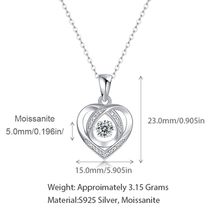 Moissanite 여성 생일 선물 목걸이 로맨틱 925 실버 사랑 하트 펜던트 목걸이와 고급 보석 하트 모양 펜던트 - Product Image 6