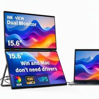 Moniteur portable double 15,6 pouces FHD 60 Hz avec grand support pliable, grand angle de vue 178°, écran LCD IPS USB-C pour tâches professionnelles partagées