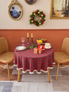 <span class=keywords><strong>Mantel</strong></span> <span class=keywords><strong>Redondo</strong></span> Pequeño a Cuadros Rojos, de Poliéster, Resistente al Agua, para Mesa de Comedor, para Uso Navideño en el Hogar - Product Image 5