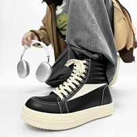 Chaussure homme de haute qualité, baskets montantes femme, automne, maille noire, lacets, designer de luxe, Owens, cuir, semelle épaisse, décontractée, plate